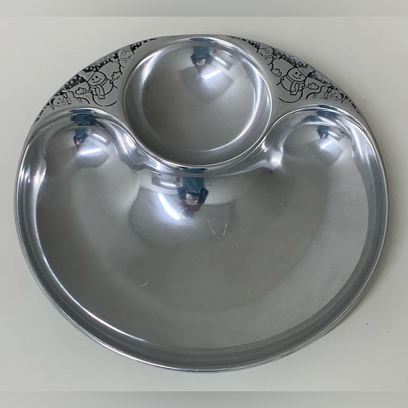 Vintage Wilton Armetale Snowman Solid Pewter Chip & Dip Tray Plate Snack Platter - Picture 12 of 16